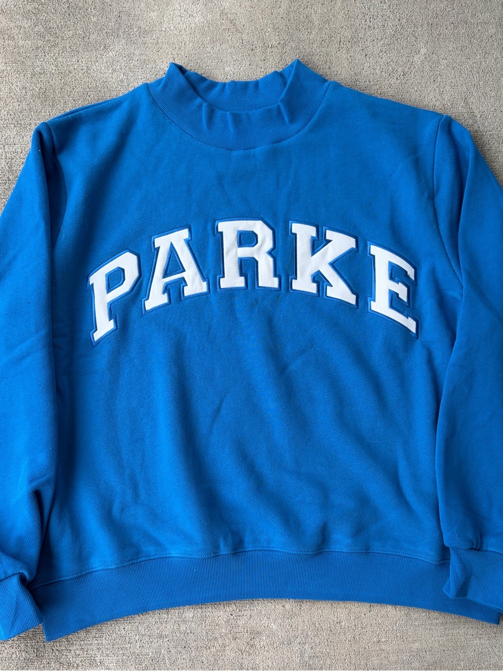 Parke mockneck fleece varsity sweatshirt Harbor Blue pullover NWT LG/XL - Picture 5 of 6